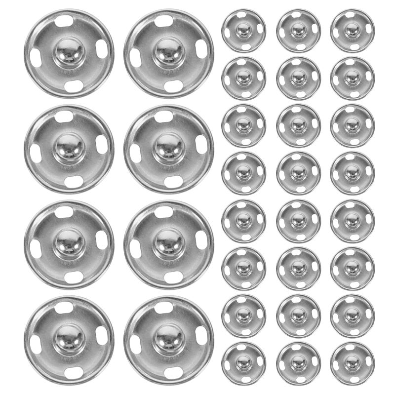 rosenice Sew On Snaps Buttons Metal Snaps Fasteners Press Studs Buttons 50 Sets Brass Fasteners DIY Craft Accessory (15mm-Silver) - Image 1
